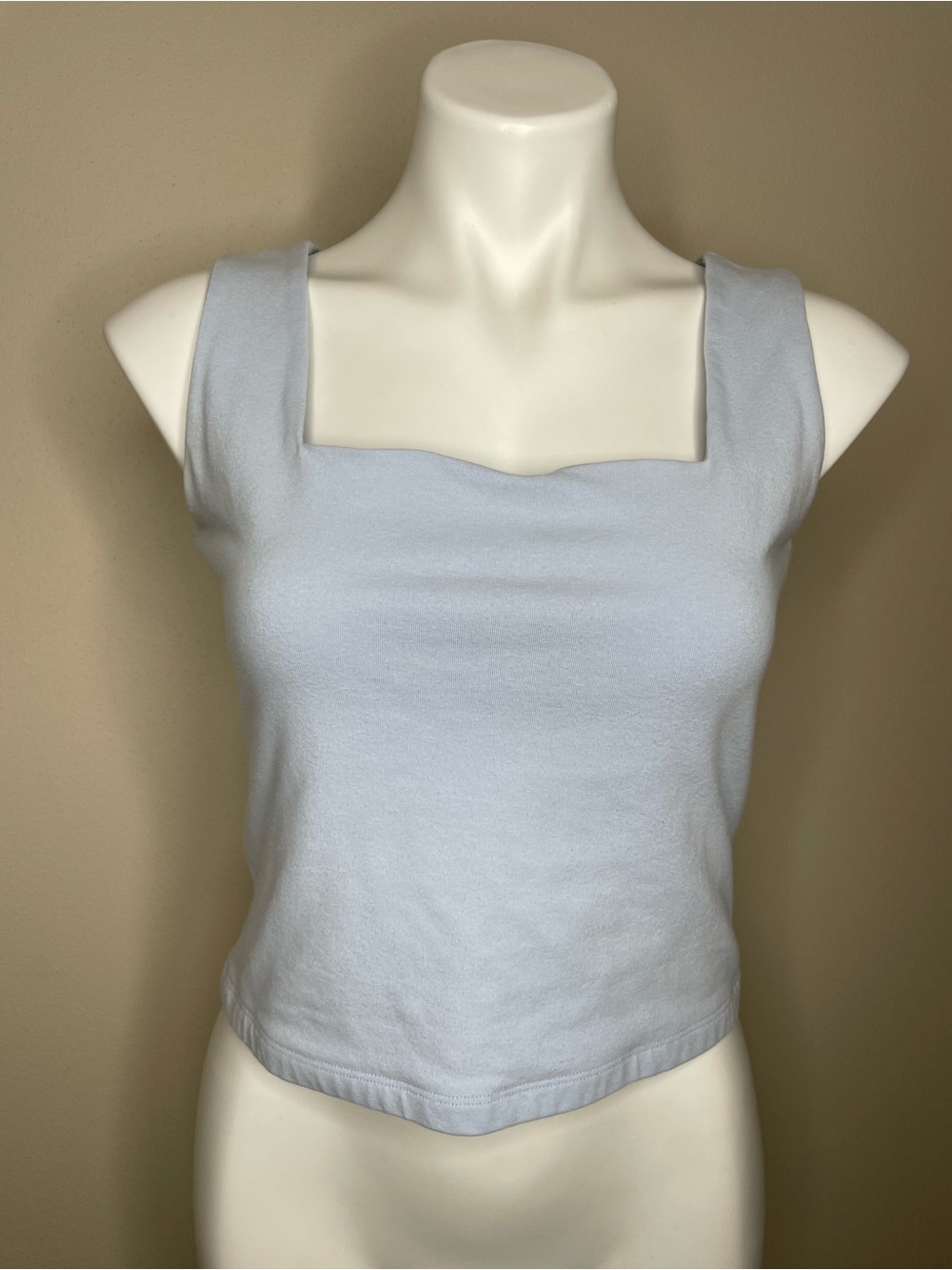 Cropped Sleeveless Light Blue Square Neck Tank Top